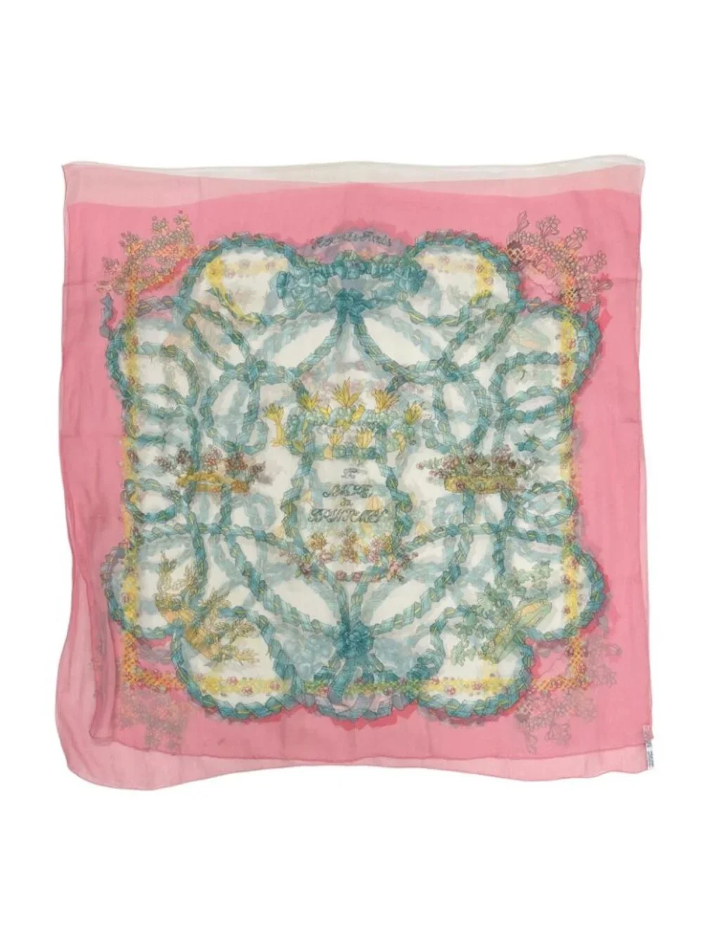 Hermes Chiffon Long Scarf Spring Festival Silk Pink